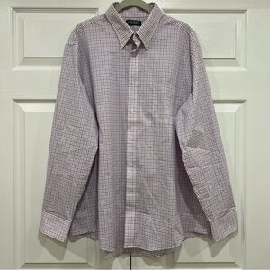 LAUREN RALPH LAUREN Check Button Down Blue Pink Mens Size XL Neck: 17 1/2 34/35